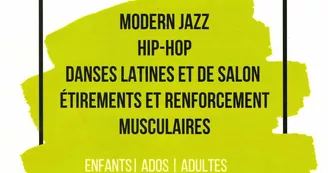 Cours de danse moderne jazz, hip hop, danses latines et de salon, étirements et renforcements musculaires Cours de danse moderne jazz, hip hop, danses latines et de salon, étirements et renforcements musculaires